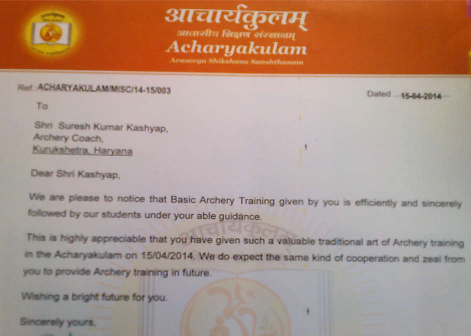 appreciation letter from Patanjali to Mission olympic